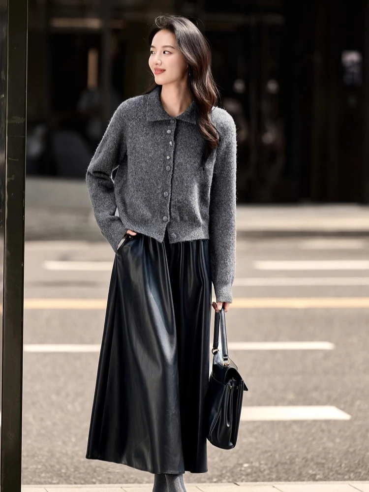 SENTUBILA женские повседневные кардиганы с отложным воротником, однобортные свитера, осень 2023, однотонные вязаные женские топы W54EI3846