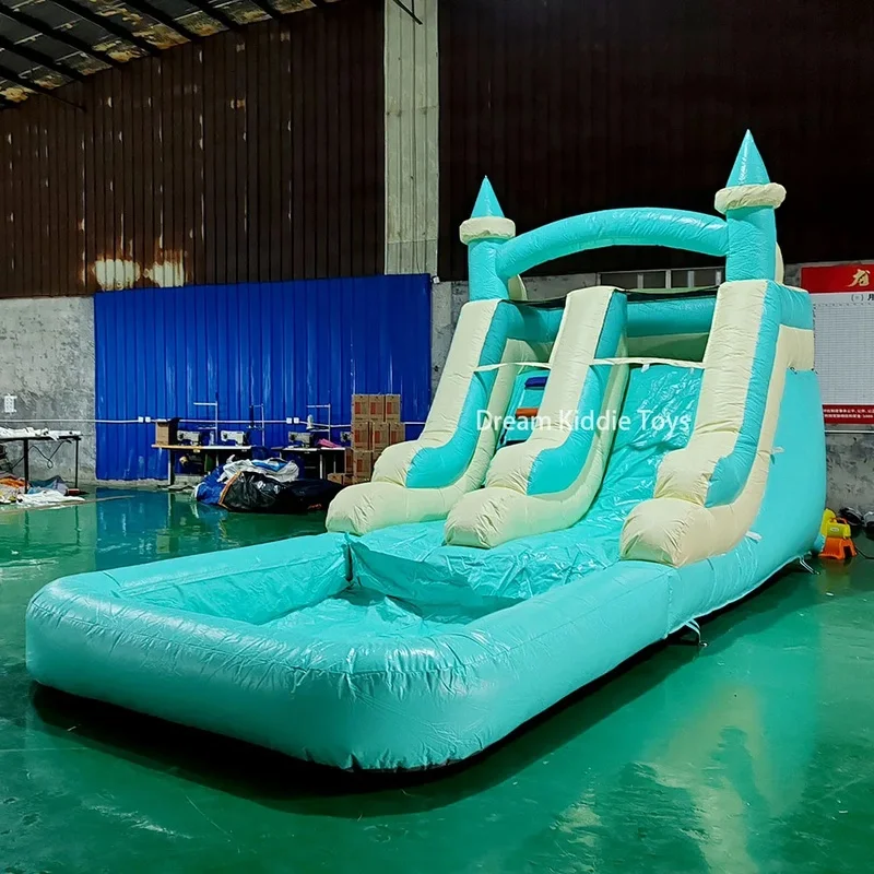 Manufacturer Pastel Water Slide With Pool Small Inflatable Modern Bounce House Waterslide With Swimming Pool for Kids and Adults