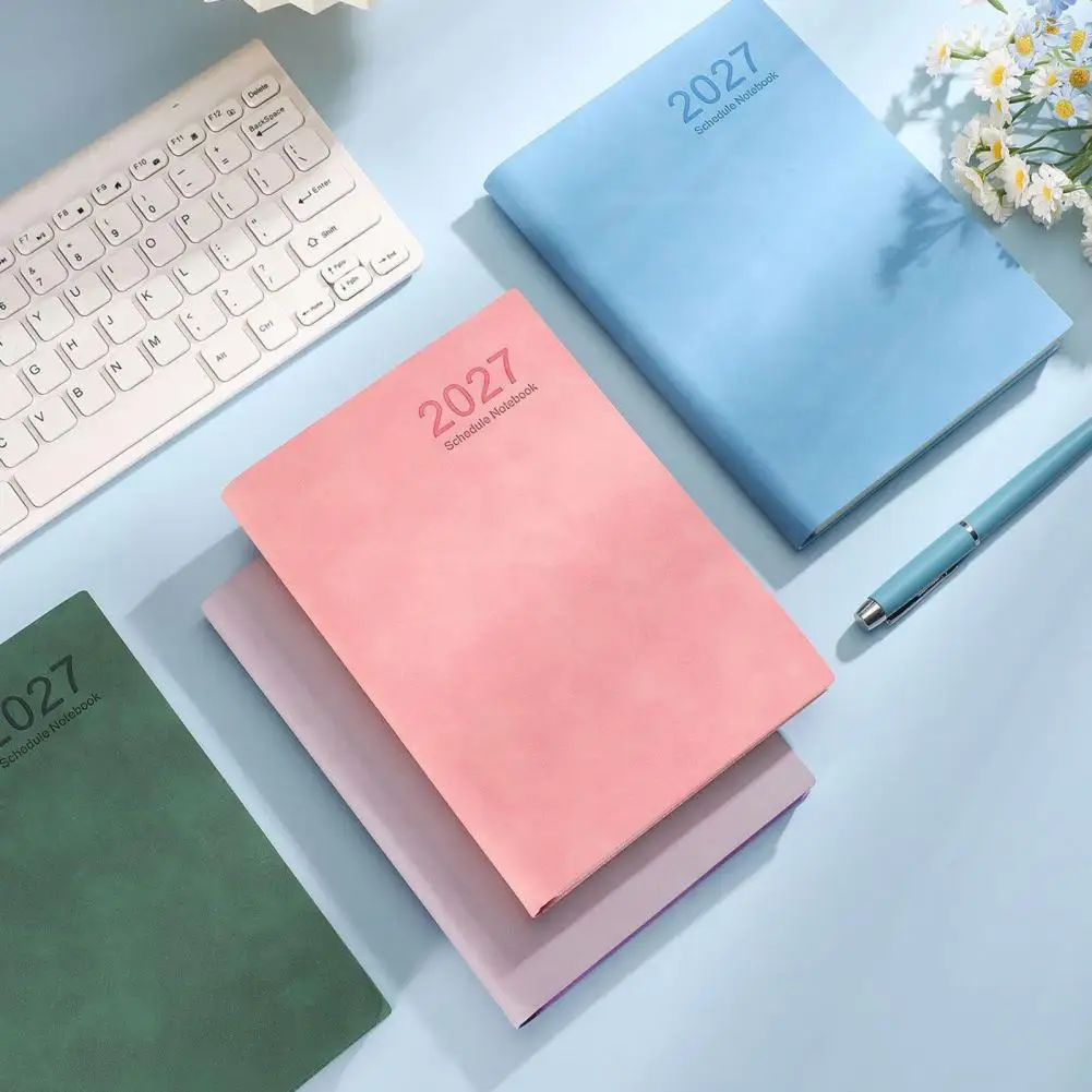 2027 A5 Daily Planner Imitation Leather 320 Page Schedule Notebook with Ribbon Bookmark One Page A Day Organizer for Work Study