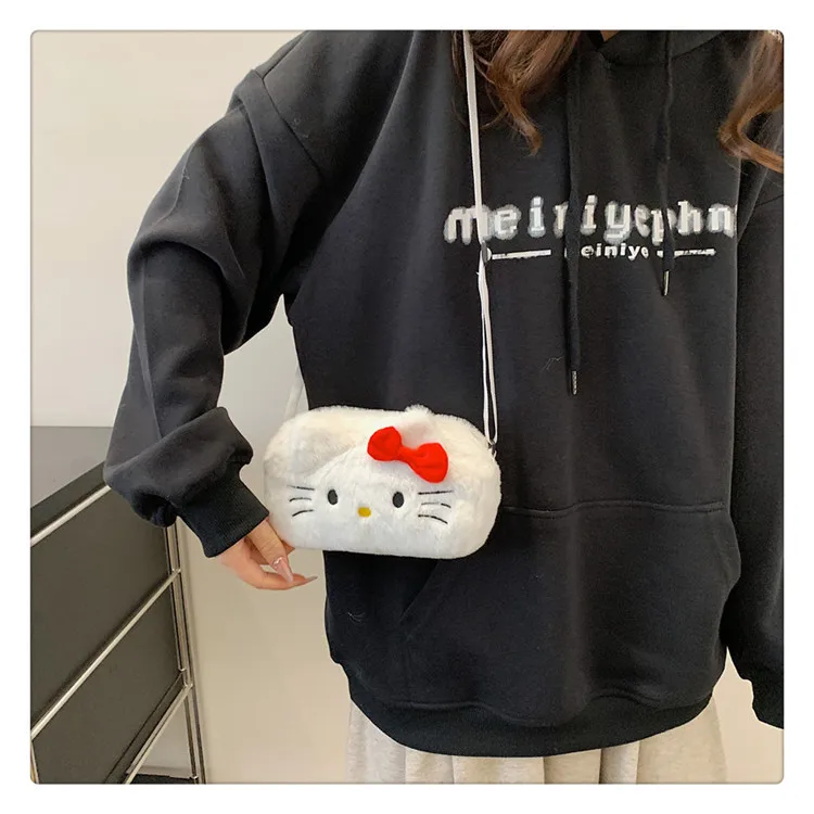 

Cartoon Cat Baby Girls Crossbody Bags Cute Soft Plush Children's Shoulder Bag Winter Fashion Kids Furry Handbags Coin Purse