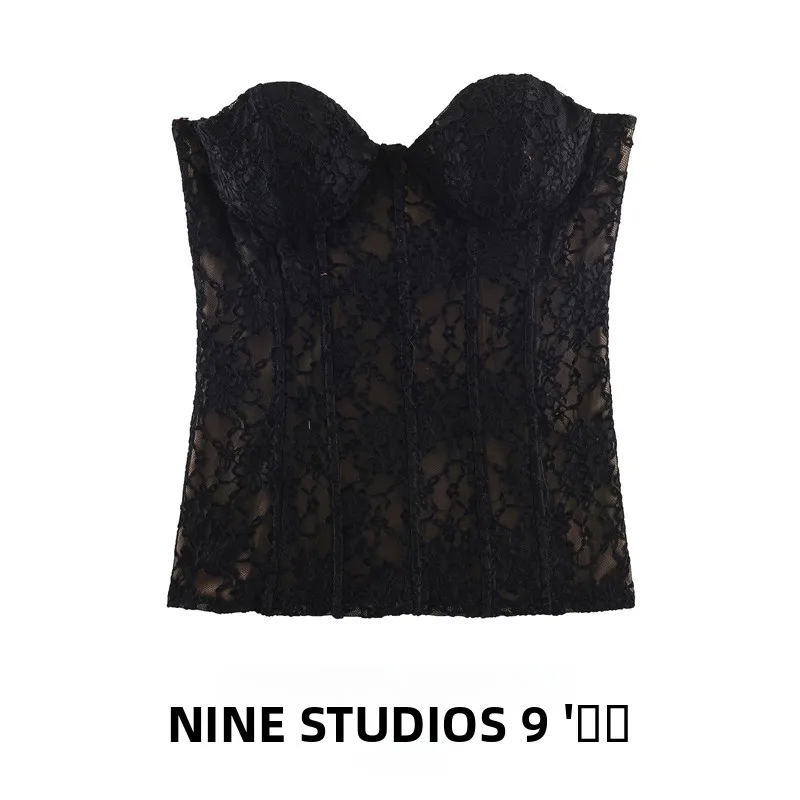 

NINE ZAR Women's Heart aped Velvet Lace apewear Crop Top Slim Fit Sle Commute Faion Color Single Piece