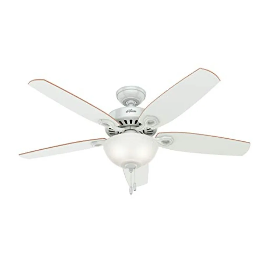 52 inch Indoor Ceiling Fan with LED Light - White, ABS Blades, Pull Chain Control, 5-Blade Design, Includes Bulbs, for Bedroom