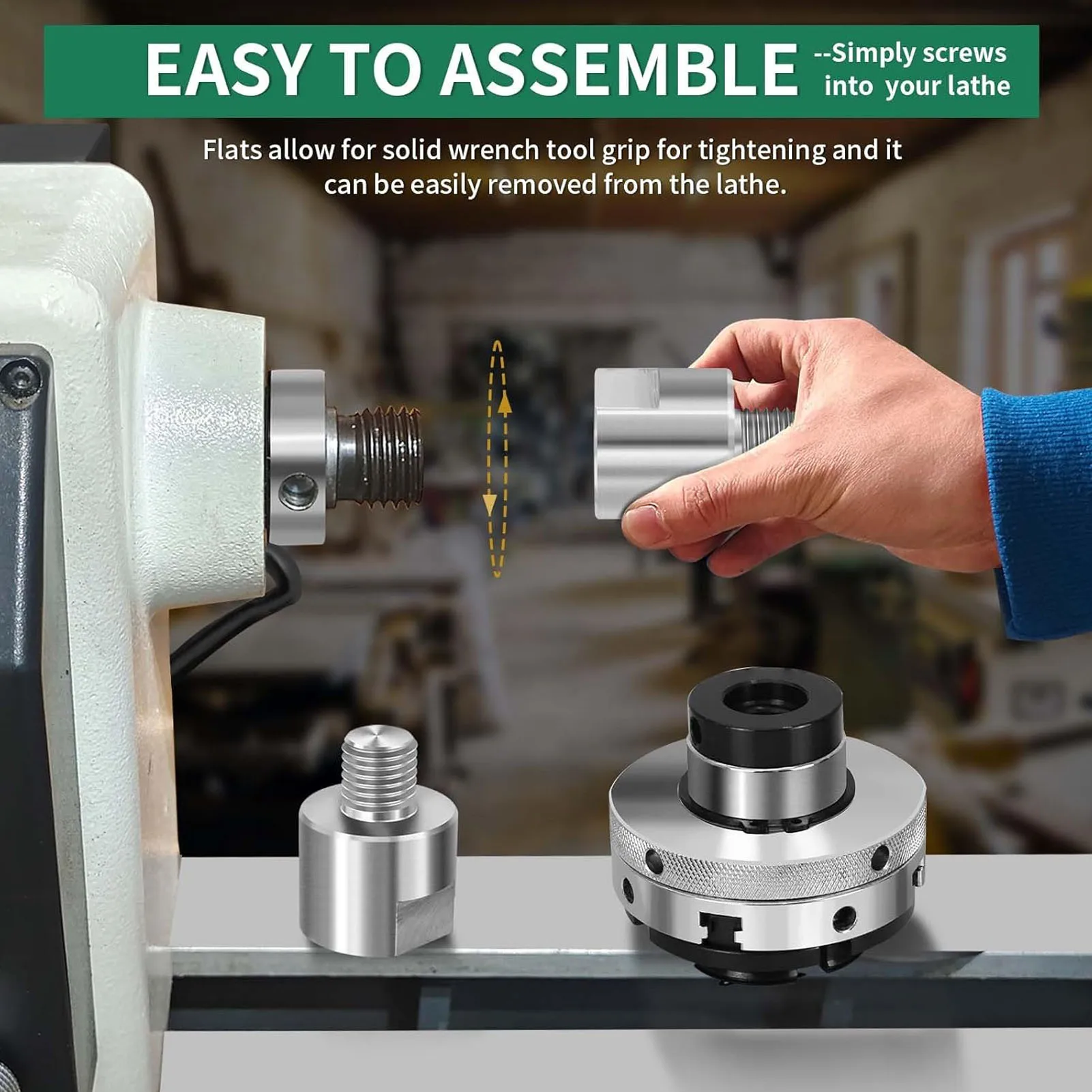 

Headstock Spindle Adapter 1 Inch 8TPI Male to 1-1/4 Inch 8TPI Female Thread Chuck Converter for Woodworking Lathe