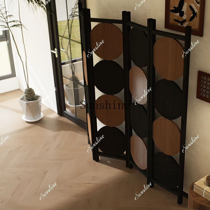 

Solid wood folding screen, artistic round medium and ancient style simple artistic partition FT