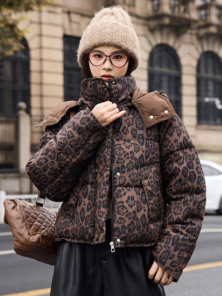 

Zoki Streetwear Y2K леопардовые парки женские винтажные Harajuku зимнее теплое пышное пальто американская свободная хлопковая куртка с длинными рукавами и капюшоном