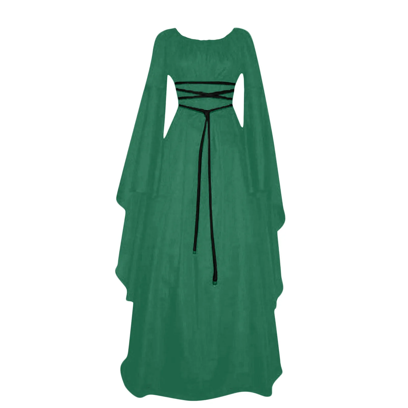 Women\'S Halloween Costume Long Sleeved Round Neck Lace-Up Waist Irregular Dresses Medieval Retro Elegant Evening Dress