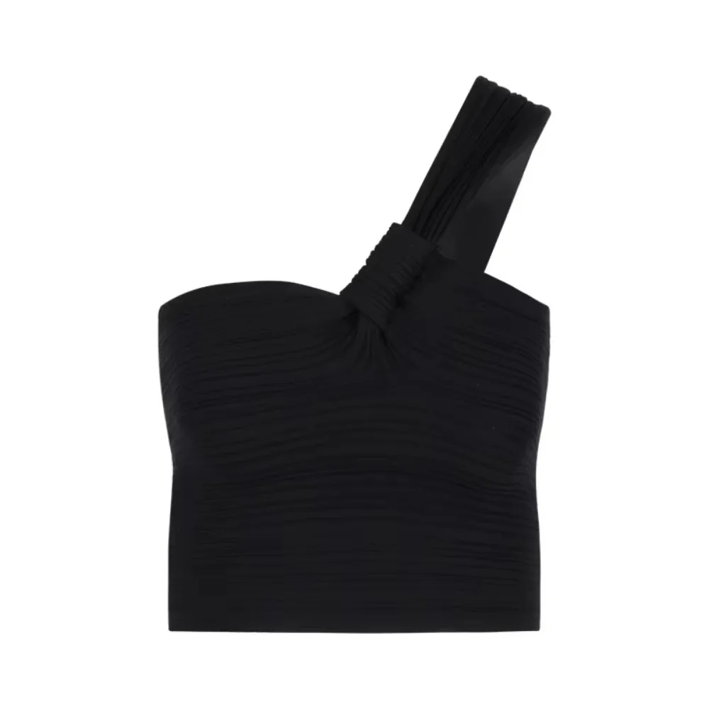 Big Twist Knotted Design Off Shoulder Camisole Short Strap Slim Fit One Shoulder Tank Top Pleated Design Breathable