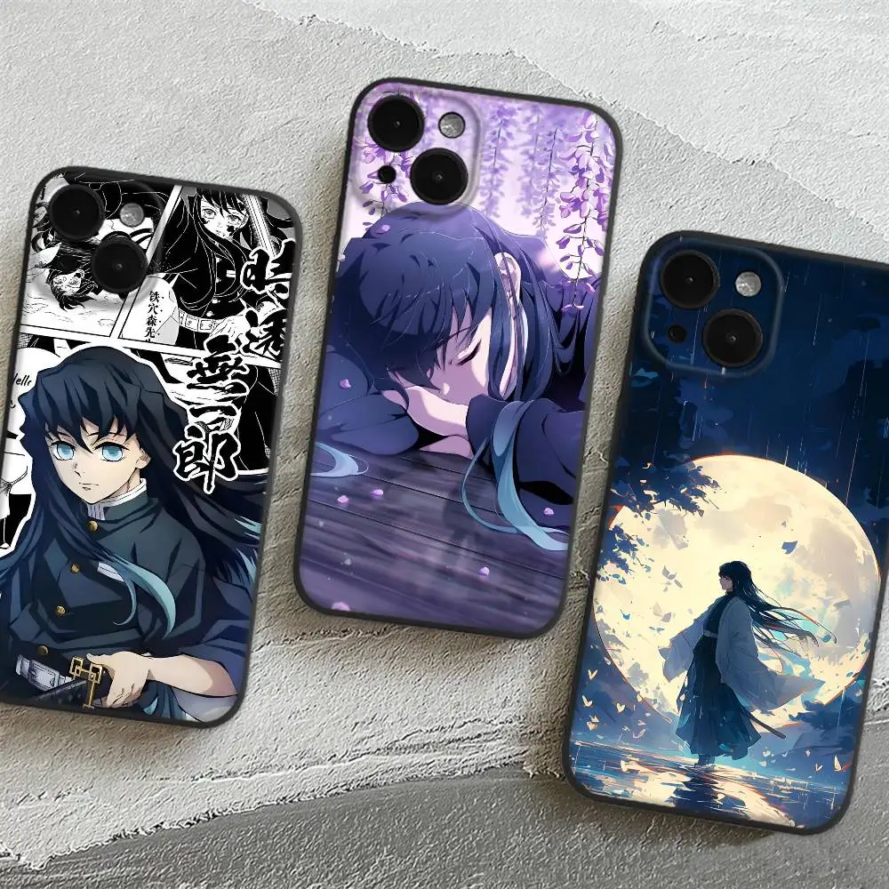 Capa de Celular Anime Personagens T-Tokitou M-Muichirou para Apple iPhone 17 16 Pro Max 15 Pro Max 14 13 12 11 Mini com Efeito de Óleo Ondulado e Acabamento Curto