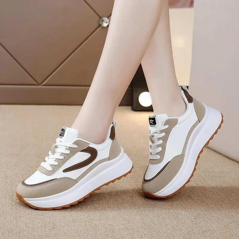 Women Sports Sneakers Round Toe Versatile Thick Sole Casual Lightweight Elevated Running Shoes Retro Sports Comfort 2024