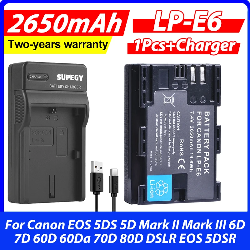 1Pc 2650Mah LP-E6 L…
