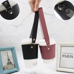 Coffee Cup Sleeves Reusable Leather Coffee Cup Holder With Handle Portable Insulated Drink Carrier For Beverage Drinks Boba Tea