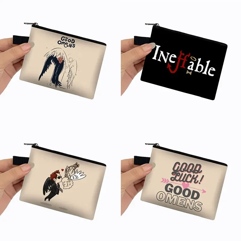 Кошелек для монет Good Omens с невыпадающим принтом, кошелек Aziraphale and Crowley, сумка на молнии, держатель для наушников для кредитных карт, сумка для денег