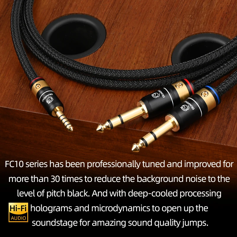 6N OCC HiFi 4.4mm to Dual 6.5mm Audio Cable Gold Plated Plug Balanced 4.4 Jack to Dual 6.5 TRS Audio Signal Amplifie Cable