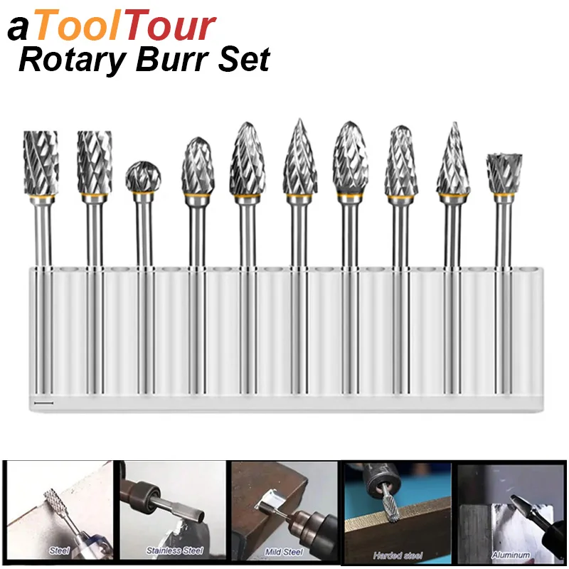 Tungsten Carbide Burr Set Bearing Steel 1/8 Shank File Rasp Carve Engrave Hard Metal Wood Aluminum Stone Rotary Tool Power Drill