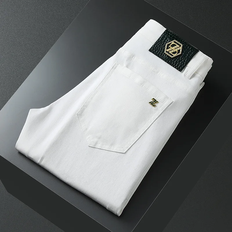 2024Spring and Summer Light Luxury Men's Jeans Fashionable Simple Stretch Anti-Fading Fabric Pencil Pants Trousers