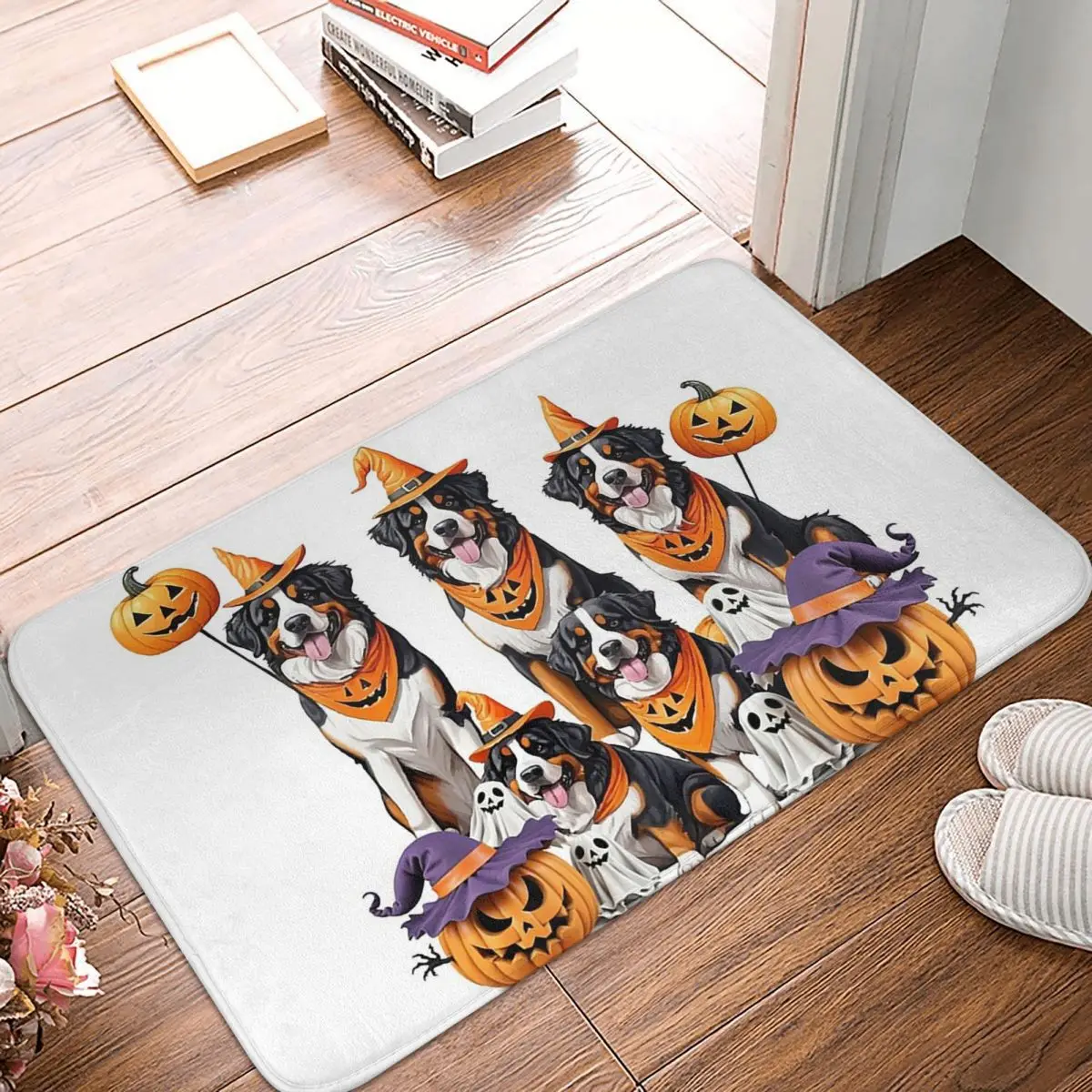 Bernese Mountain Dogs Celebrating Halloween Doormat Floor Mat Water oil proof Carpet Rug for Kitchen Home Bedroom Footpad Mats