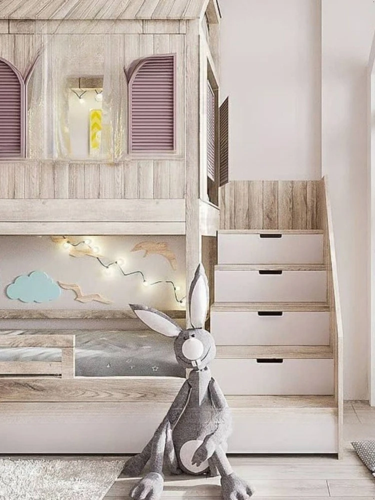 Cameretta per bambini Letto per casa sull'albero con finestra, letto a castello in legno massello b ed