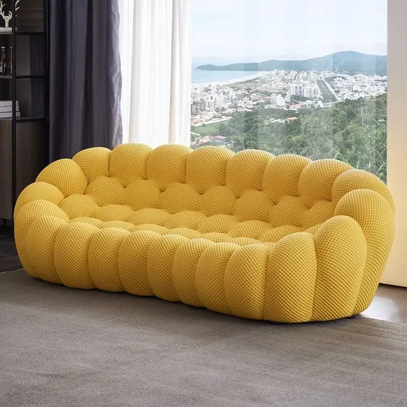 

Designer Yellow Living Room Sofas Set European Fabric Nordic Double Chaise Couch Puffs Luxury Italian Divano Soggiorno Furniture