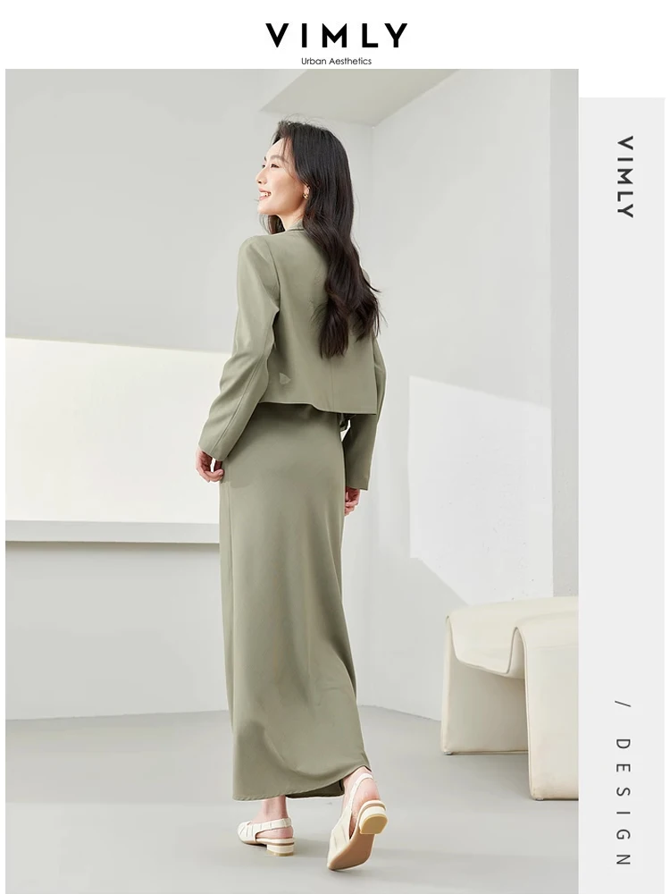 Vimly Spring Office Lady Elegant Matching Sets 2024 New Cropped Lapel Suit Jacket Maxi Tank Dress Womens Two Piece Sets M6206