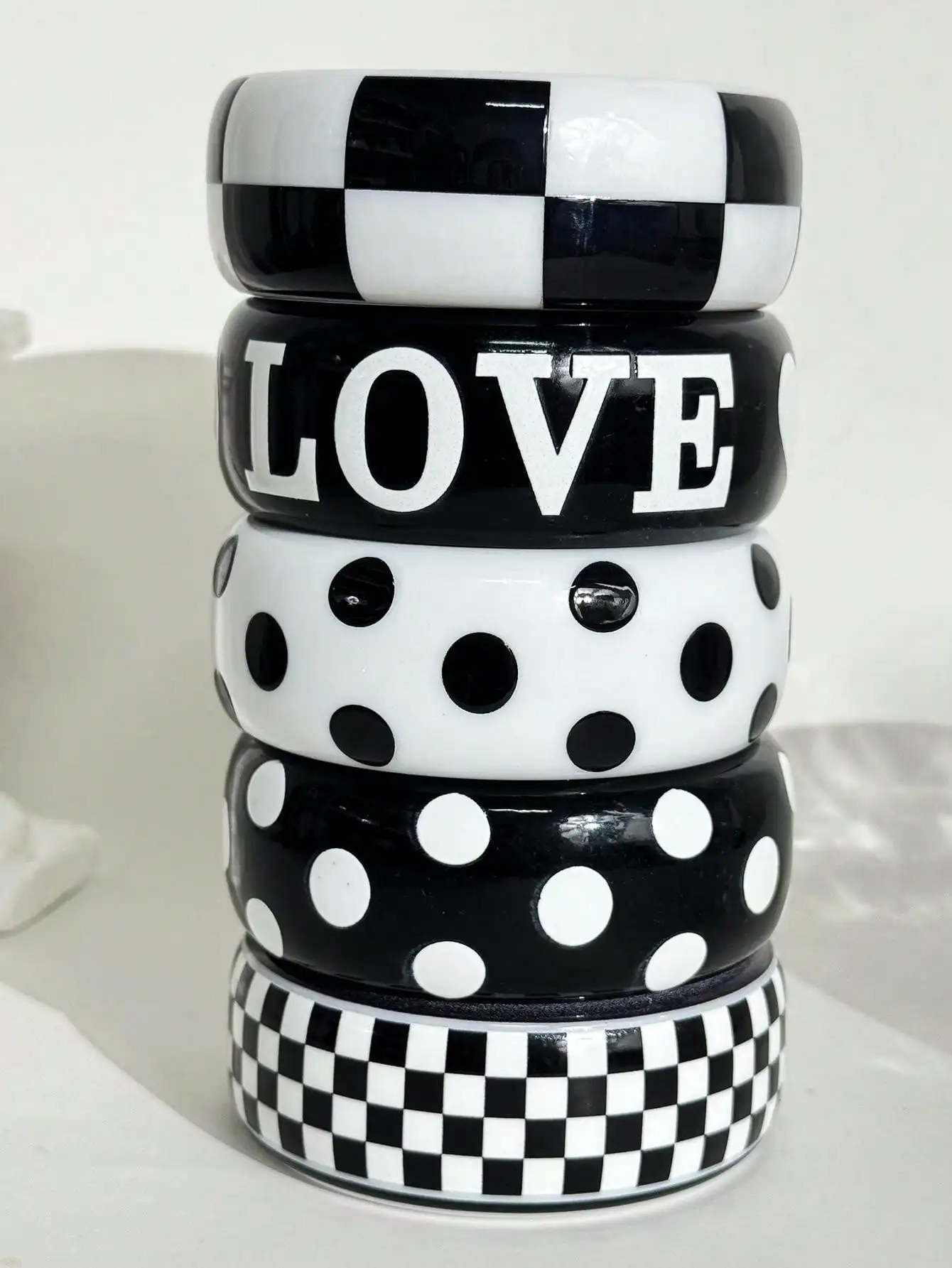 New Black White Polka Dot LOVE Letter Wide Geometric Bracelet Women's Jewelry Trendy Street Style Everyday Wear Party Gifts
