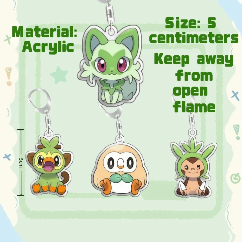 Keychain for pokemon Treecko Chikorita Turtwig Bulbasaur Snivy Rowlet Acrylic Backpack Pendant Decoration Collection Fans Gift