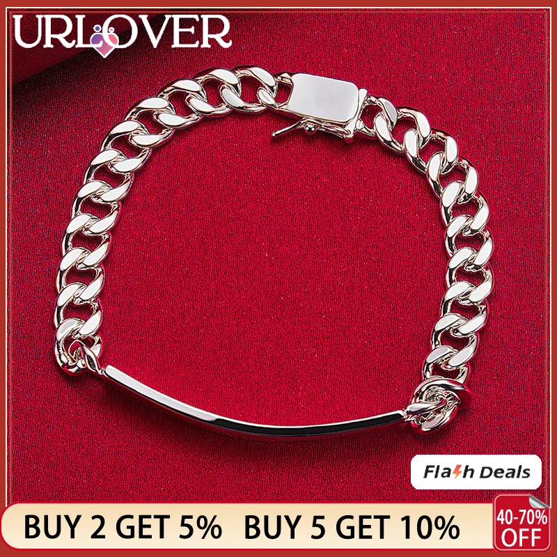 

URLOVER 925 Sterling Silver 8mm Smooth Side Bracelet For Men Women Charm Bracelet Fashion Party Wedding Birthday Fine Jewelry