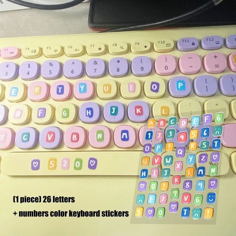 Colorful Keyboard Stickers 26 Letters And Numbers Keycap Stickers For Easy Typing Identification On Standard Keyboards