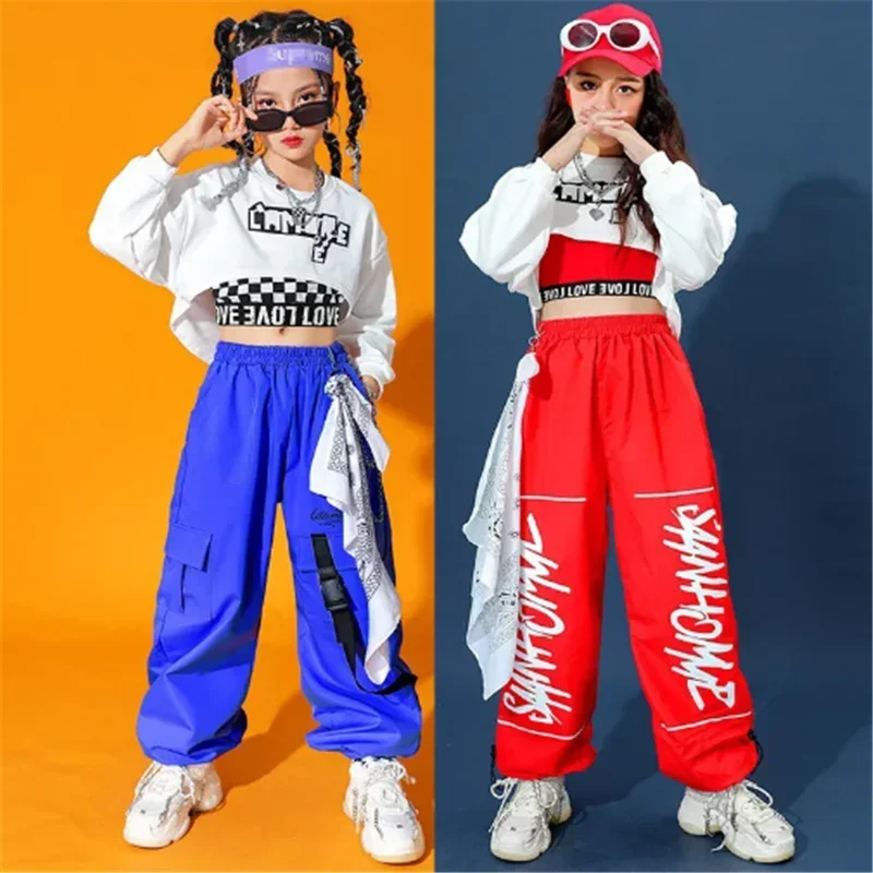 Crop Top Bambino Streetwear Cheerleader Solid Jogging Bambini Jazz Street Dance Stage Set di vestiti Hip Hop Ragazze Pantaloni cargo colorati