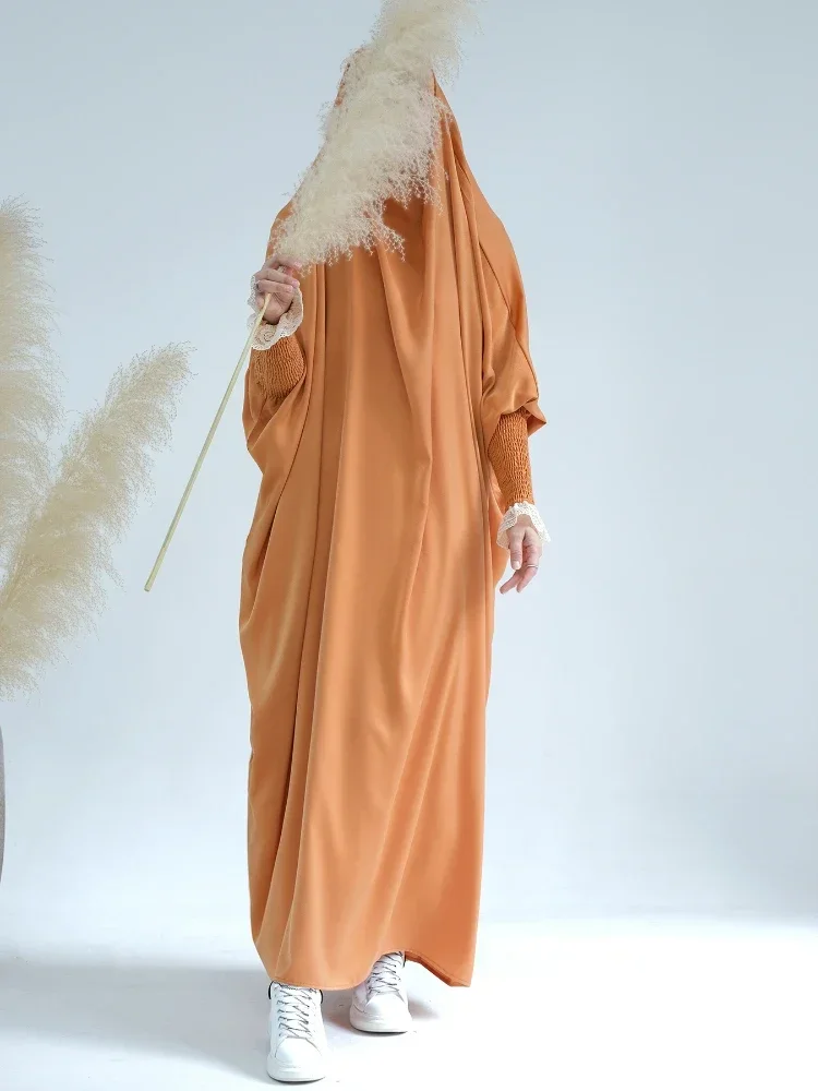 Eid Muslim Long Khimar Dress Women Abaya Prayer Garment Lace Sleeve Ramadan One Piece Dresses Jubha Maxi Robe Caftan jilbab