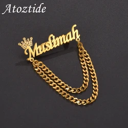 Atoztide-Nome Personalizado Logotipo Pedra Coroa Pins para Homens e Mulheres, Broche De Aço Inoxidável, Presente De Jóias De Casamento Personalizado