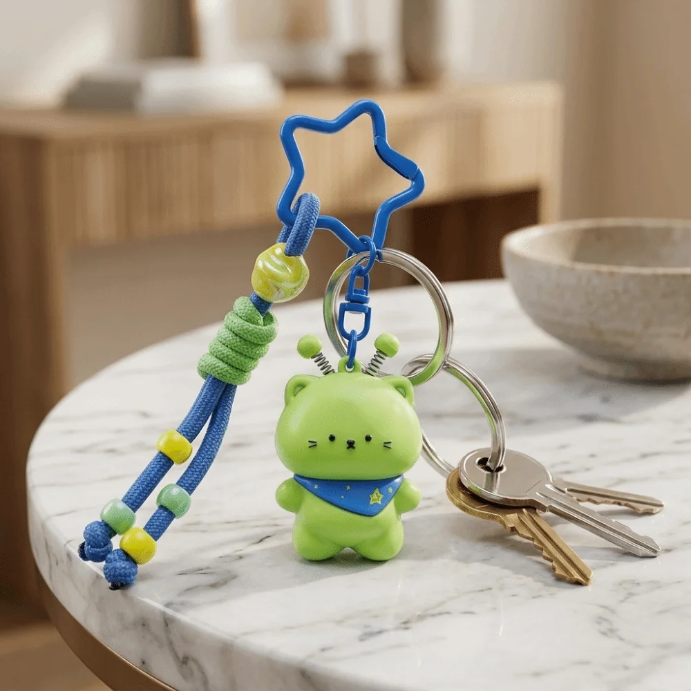 Fluffy Plush Fabric Cat Plush Keychain PP Cotton Filling Skin-Friendly Mini Stuffed Animal Fine Stitching Odorless Polyester