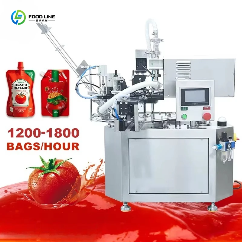 Semi-Automatic Spout Bag Filling Sealing Machine For Ketchup Peanut Butter Paste Packaging