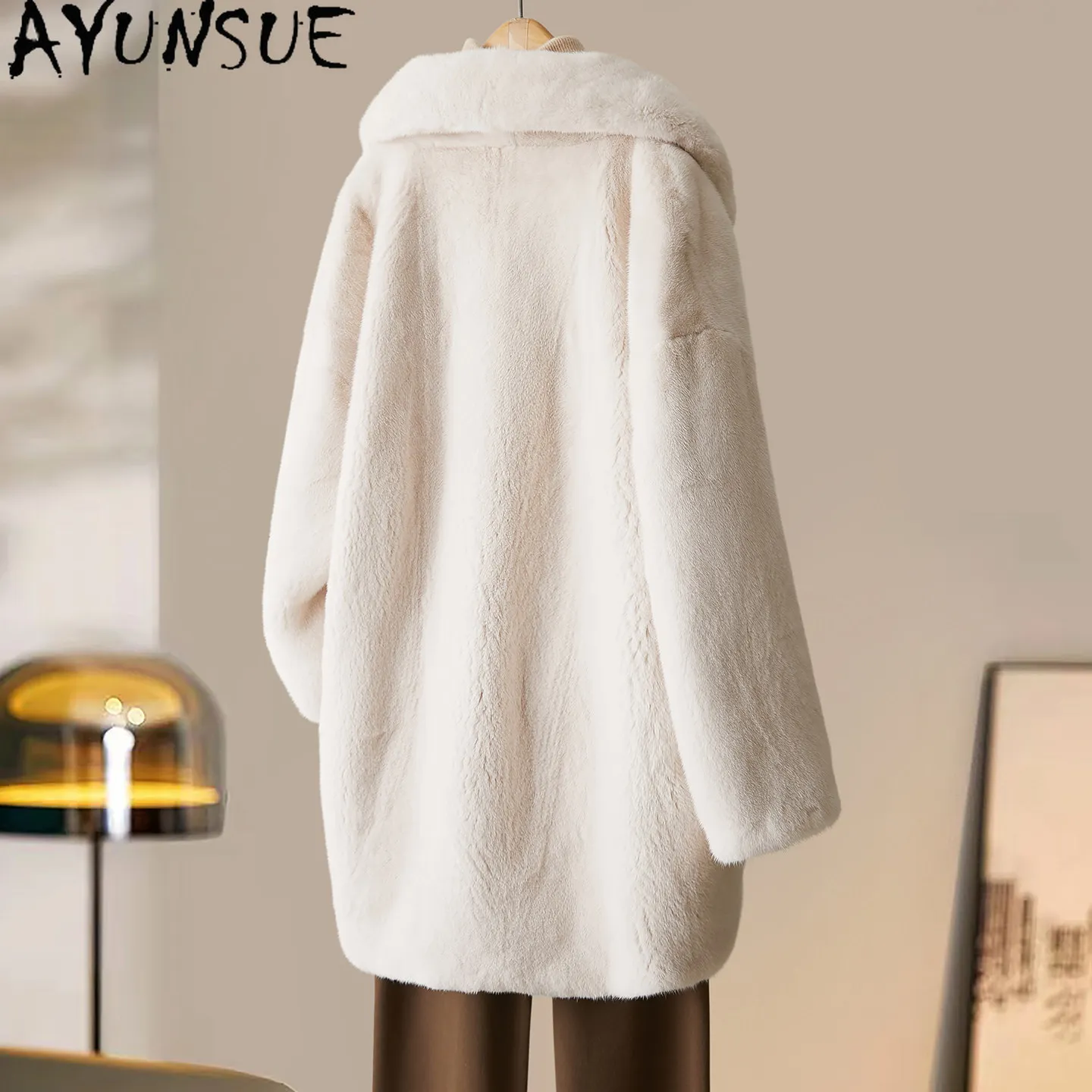 AYUSNUE Natural Whole Mink Fur Jackets Woman Warm Winter Clothes Women Mid-length New in Outerwears Suit Collar Шуба Женская