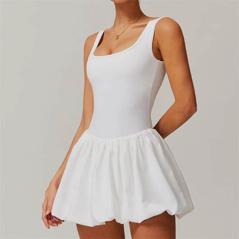 

Aiithuug Squre Neck Sleeveless Workout Golf Athletic Dresses Build in Shorts with Pockets Sports Womens Bubble Tennis Dress