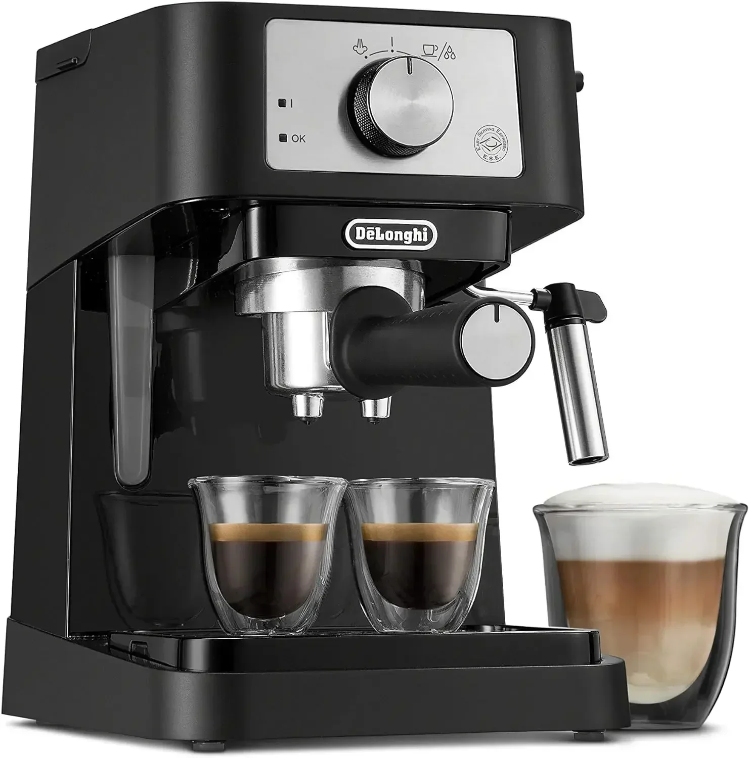 

Stilosa Manual Espresso Machine, Latte & Cappuccino Maker, 15 Bar Pump Pressure + Milk Frother Steam Wand, Black / Sta