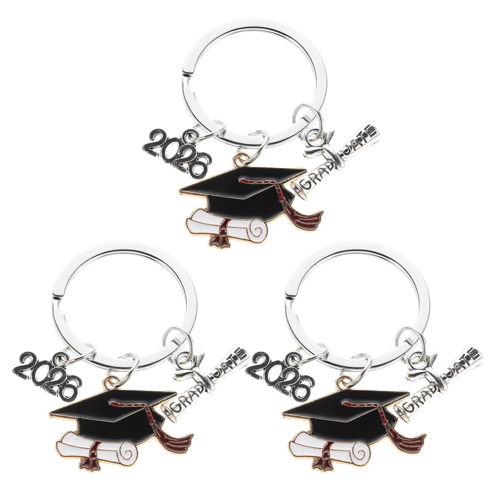 3Pcs Graduation Season Keychains Graduation Cap Pendant 2026 Bachelor Hat Bag Charm Metal Grad Cap Keyring Party Favors Gift