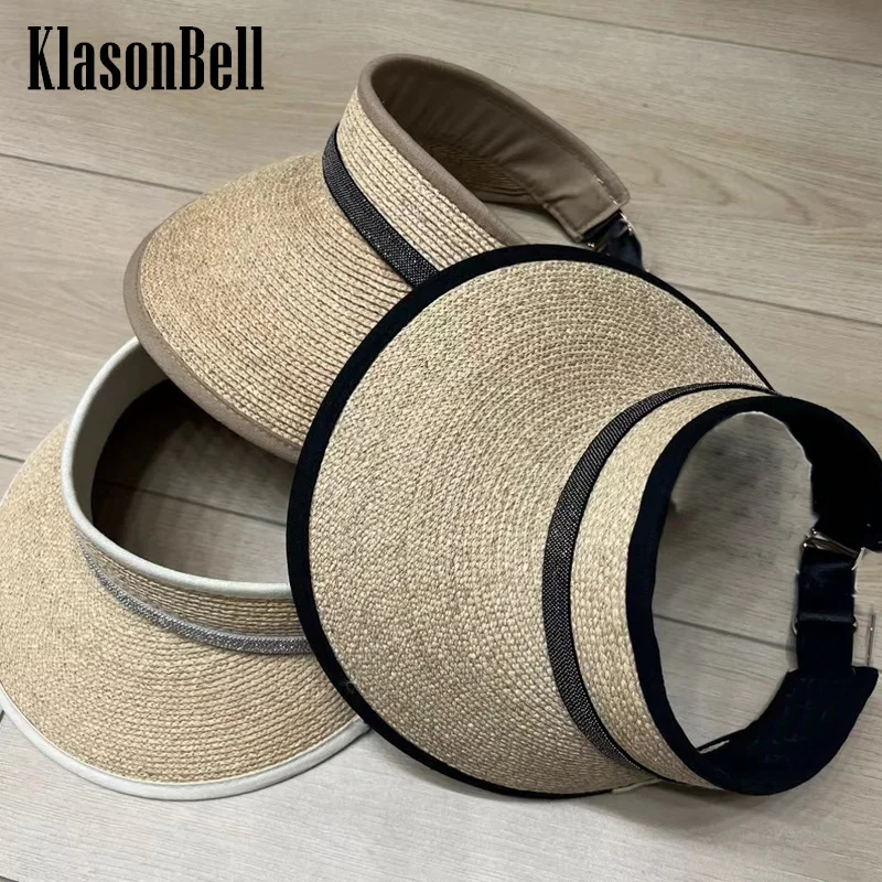 

5.30 KlasonBall Fashion Patchwork Color Sewing Beading Chain Decoration Adjustable Sun Raffia Hats Women