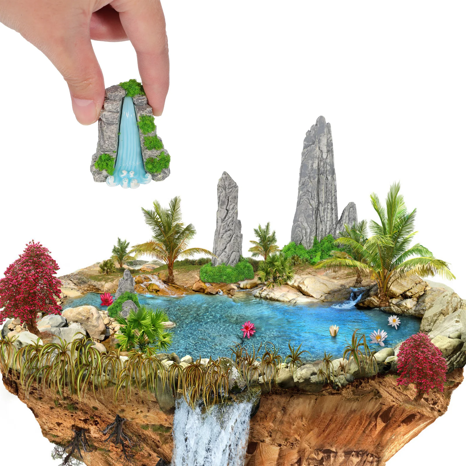 

6Pcs Miniature Fake Rockery Resin Pool Set Natural Artificial Mountain Mini Landscape Decoration Aquarium Diorama Supplies