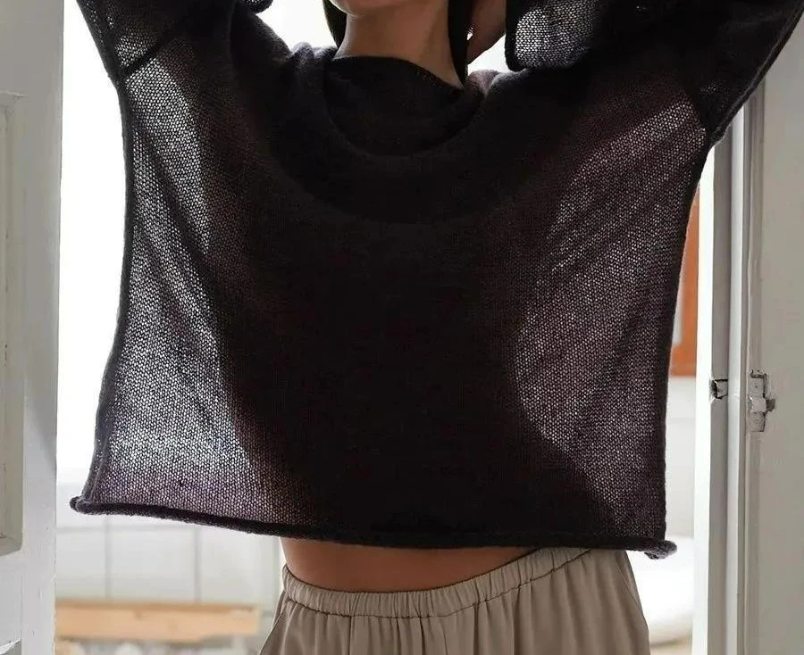 

2026 Hollow Knitted Sweater Knitted Sunscreen Blouse Long Sleeve New Loose Thin Crew Neck Top T-shirt