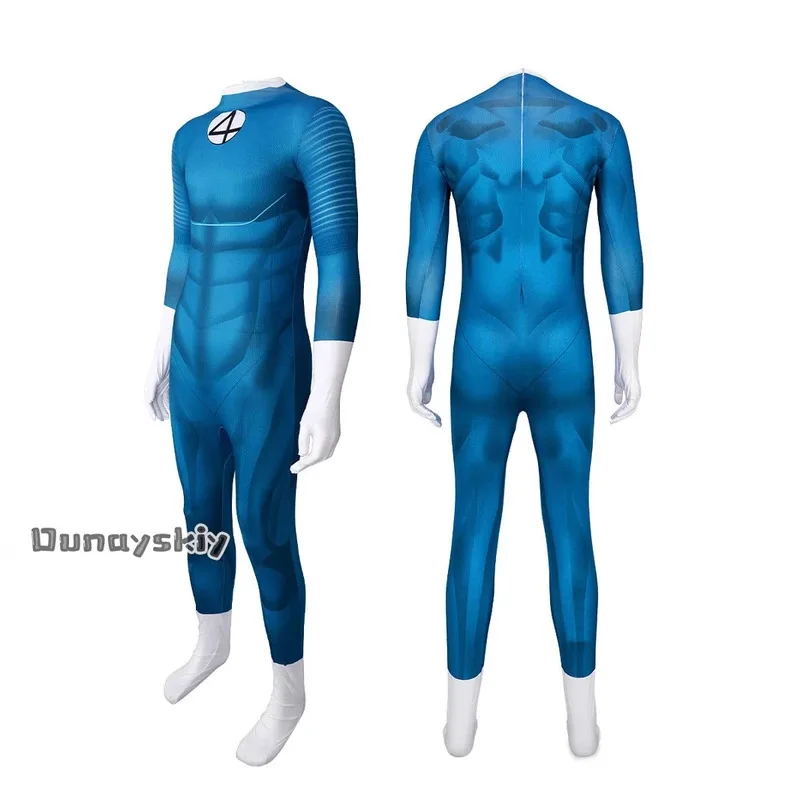 

asdh8@Movie Fantastic Cos Four Reed Richards Cosplay Costume Socks With jumpsuit Blue Party Invisible Man Role-playing