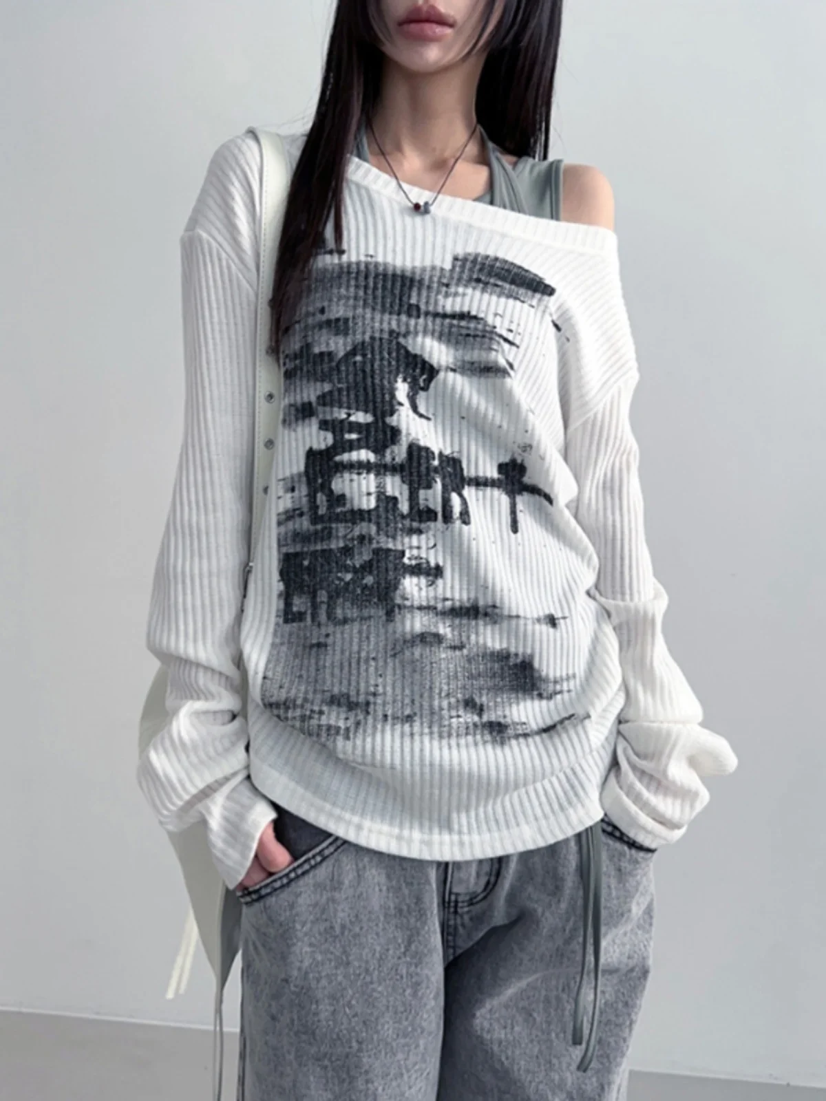 

Женская черная готическая футболка Harajuku Y2k, футболки, винтажные асимметричные футболки с длинными рукавами, одежда больших размеров в стиле эмо 2000-х годов