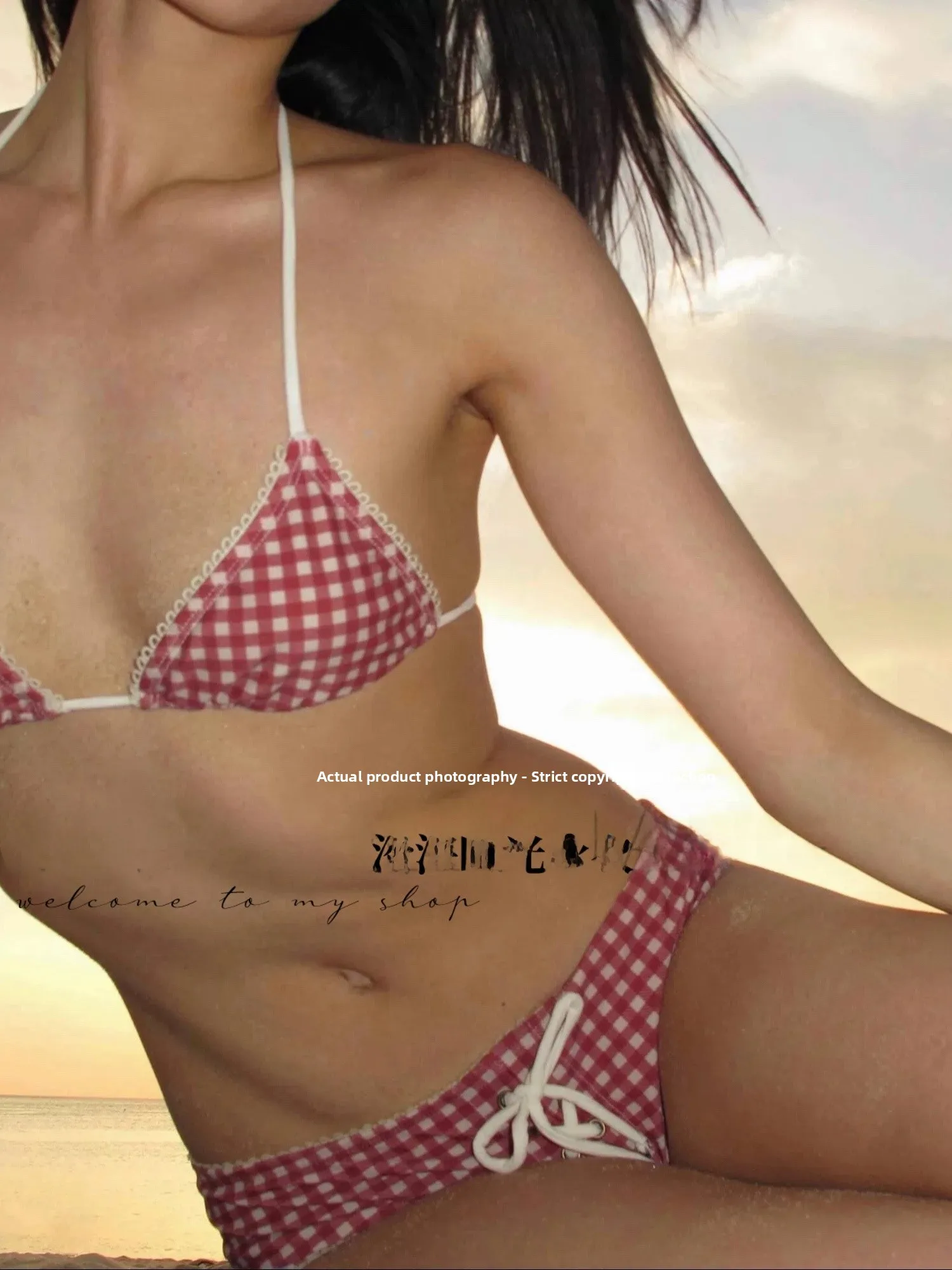 

Ретро-комплект бикини в клетку из двух частей: женский сексуальный купальник для небольшой груди с эффектом пуш-ап для пляжа, горячих источников и песочного пляжа, раздельный