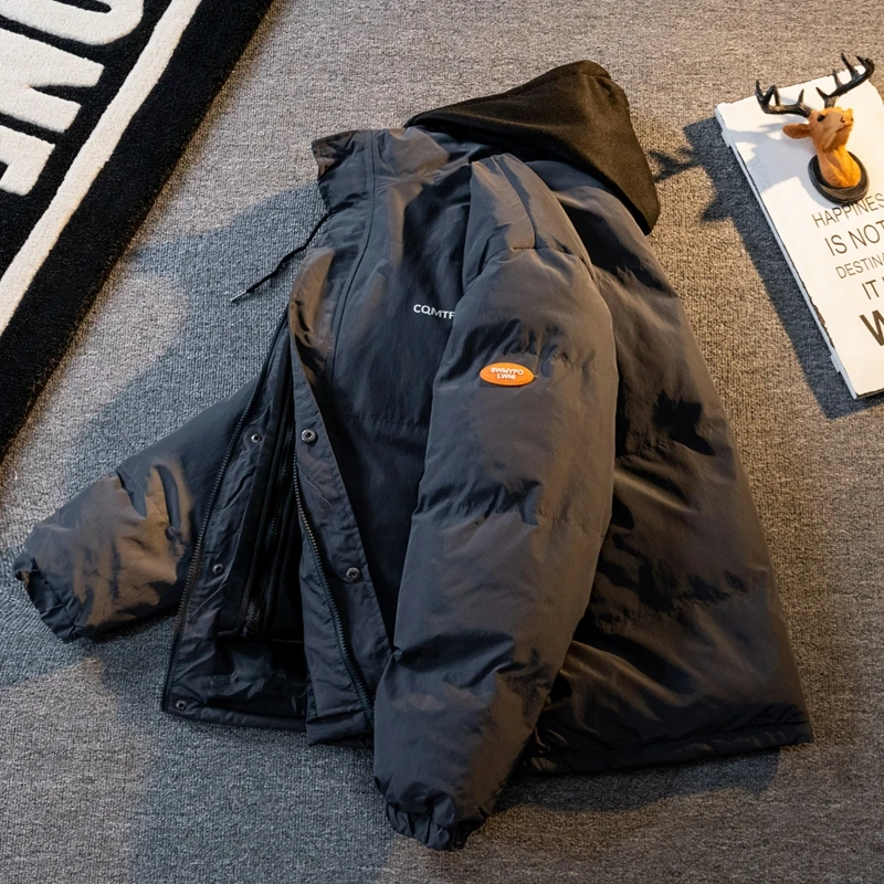 

Мужская утепленная хлопковая куртка в стиле ретро с пэчворком, осенне-зимняя, с капюшоном, теплая, в бейсбольном стиле, свободного кроя, молодежный тренд Cleanfit