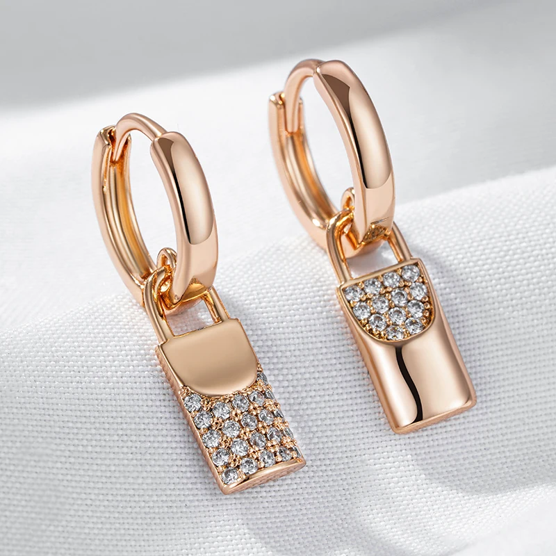 Wbmqda Unique 585 Rose Gold Color Asymmetrical Drop Earrings For Women Natural Zircon Setting Fashion Personality Jewelry