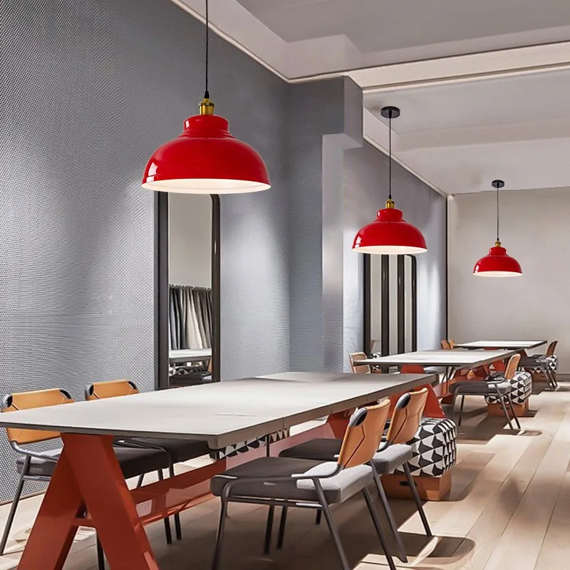 

American Industrial Pendant Lamp Restaurant Barbecue Parlor Hotpot Homestay Cafe Suspension Lamp Colored Lampshade LED Fixtures