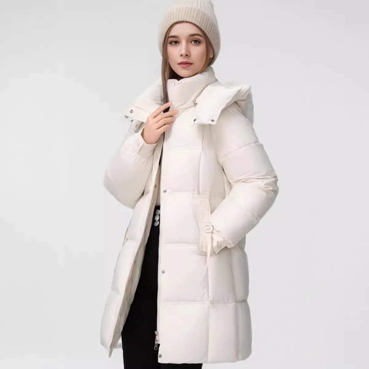 2025年デミシーズンジャケット レディース 冬用 ロングコットンジャケット カジュアル フード付き 厚手 暖かいパーカーコート レディース冬用ジャケット