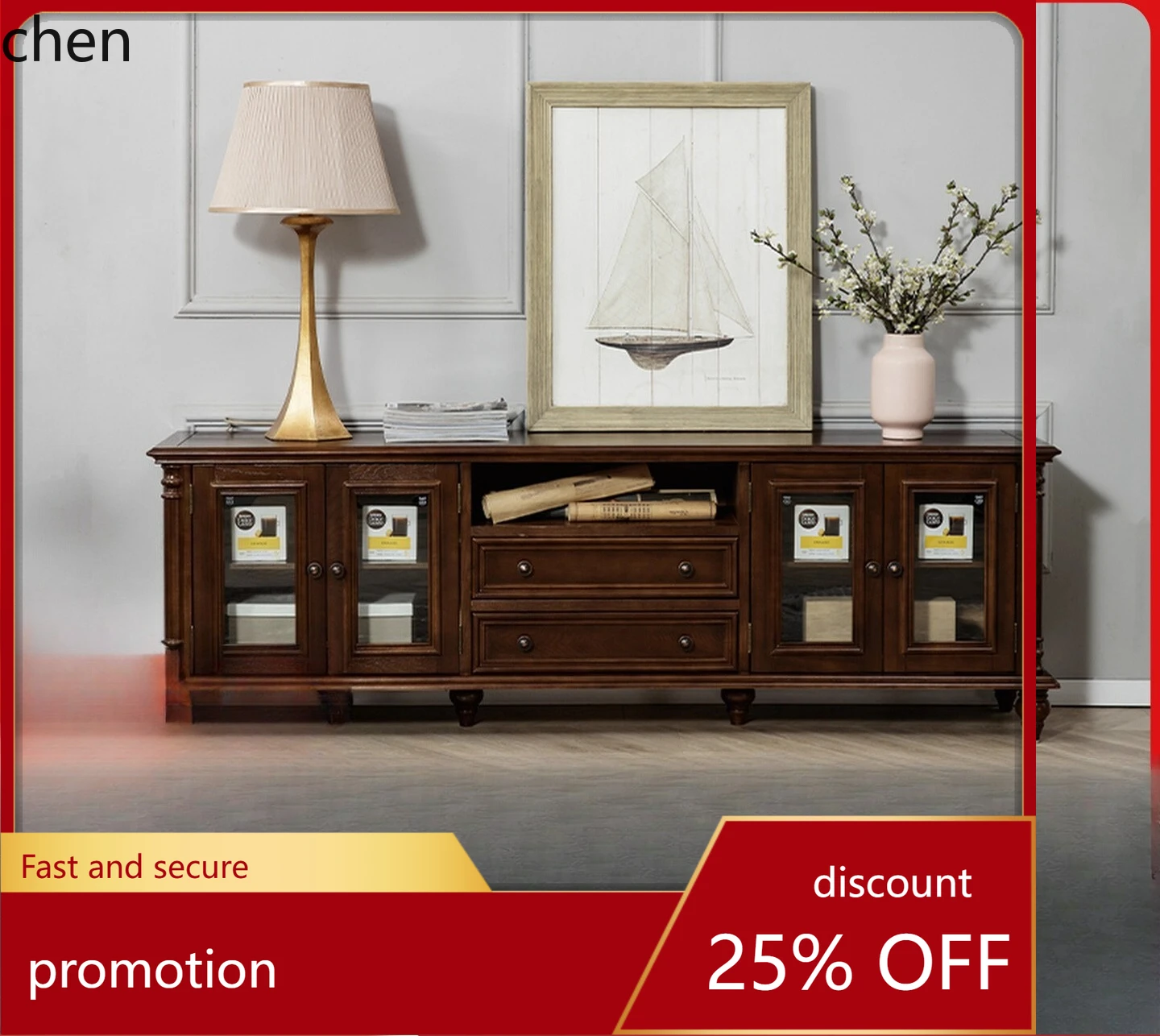 

HT Solid Wood TV Cabinet TV Coffee Table Wine Cabinet Set Living Room Floor Cabinet Country Retro Storage