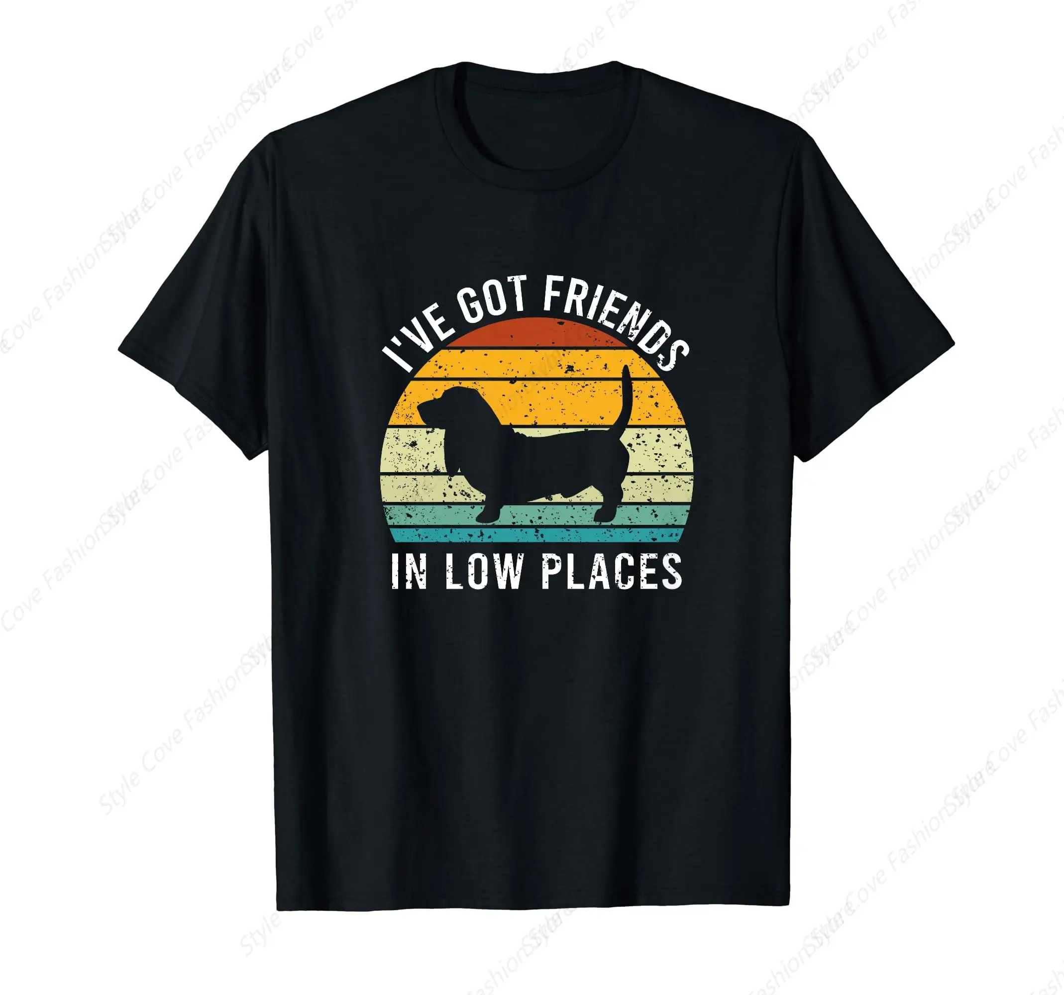 I Have Friends in Low Levels Basset Hound Retro T-Shirt Summer Men's T-shirt Short Sleeved T-Shirt Streetwear Casual Fashion Top