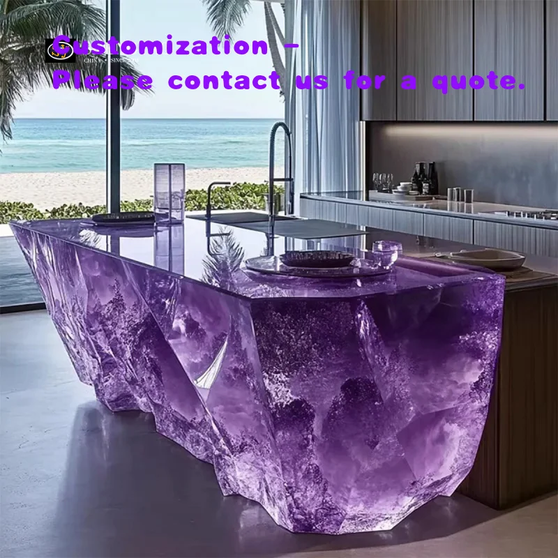 custom.Modern Purple Epoxy Resin Translucent Amethyst Art Bar Counter Commercial Hotel  Night Clubs Home Use