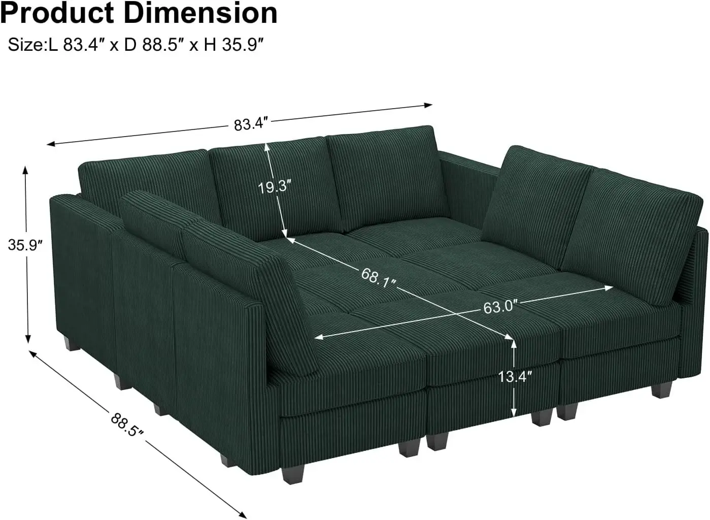 Belffin Corduroy Modular Sectional Sofa 9 Seat Convertible Sectional Sleeper Sofa Bed With Storage Ottomans Modular Sectional